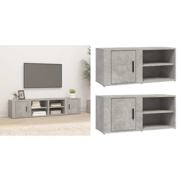 Comode TV, 2 buc., gri beton, 80x31, 5x36 cm, lemn prelucrat