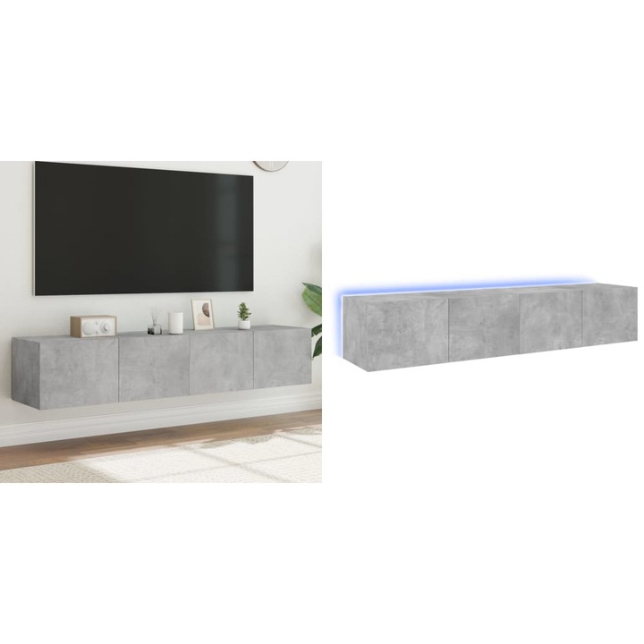 Comode TV de perete cu lumini LED 2 buc. gri beton 80x35x31 cm