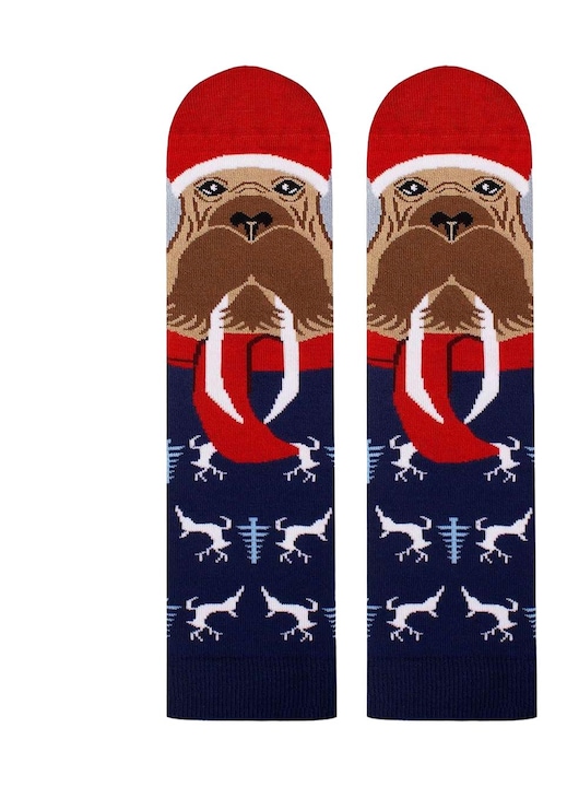 Sosete de Craciun din bambus Craciunul Polar Morsa Albastru