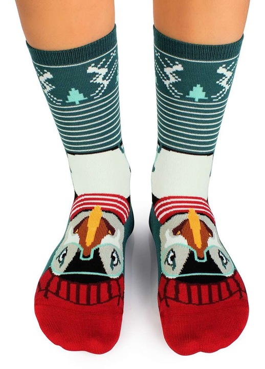 Sosete dama, Pirin Hill, Sosete de Craciun din bambus, Pufin Verde, bumbac moale