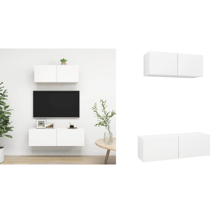 Set dulapuri TV, 2 piese, alb, lemn prelucrat