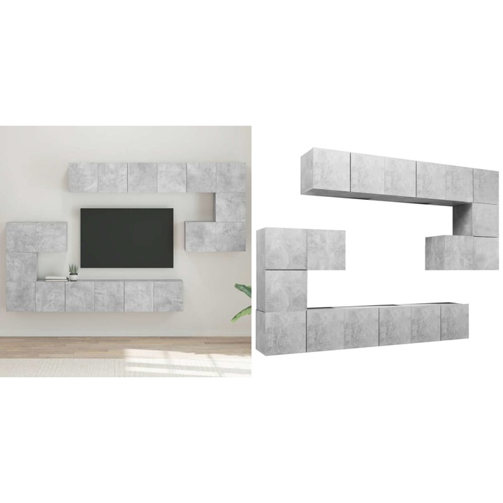 Set de dulapuri TV, 10 piese, gri beton, lemn prelucrat