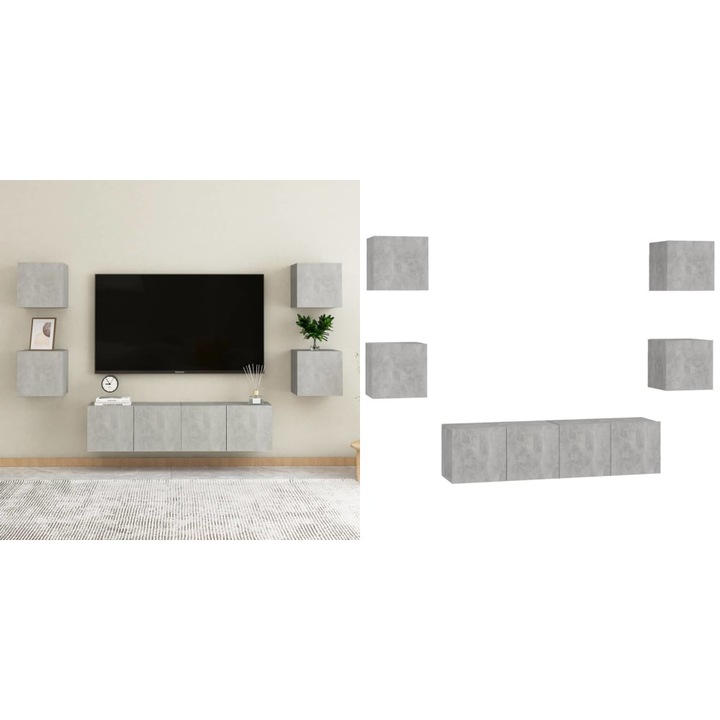 Set de dulapuri TV, 6 piese, gri beton, lemn prelucrat