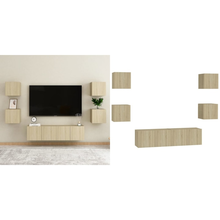 Set de dulapuri TV, 6 piese, stejar sonoma, lemn prelucrat