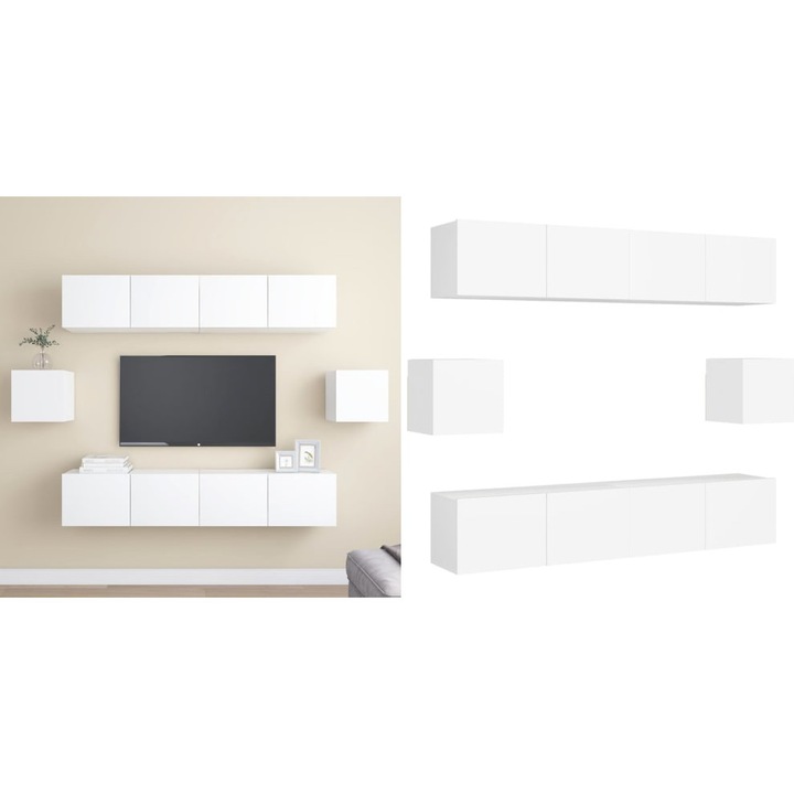 Set de dulapuri TV, 6 piese, alb, lemn prelucrat