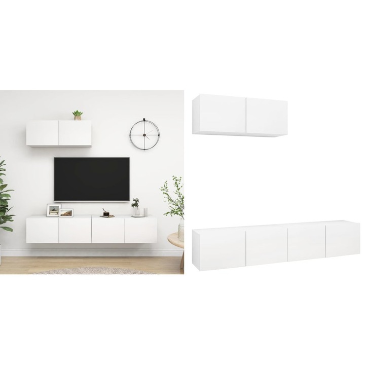 Set dulapuri TV, 3 piese, alb, lemn prelucrat