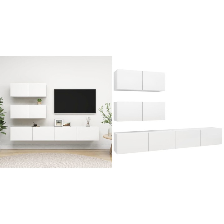 Set dulapuri TV, 4 piese, alb, lemn prelucrat