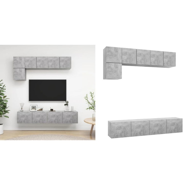 Set de dulapuri TV, 5 piese, gri beton, lemn prelucrat