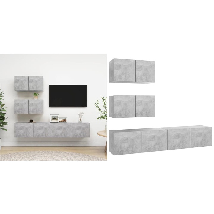 Set de dulapuri TV, 4 piese, gri beton, lemn prelucrat