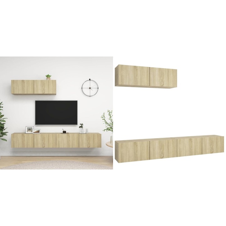 Dulapuri TV, 3 buc., stejar sonoma, lemn prelucrat