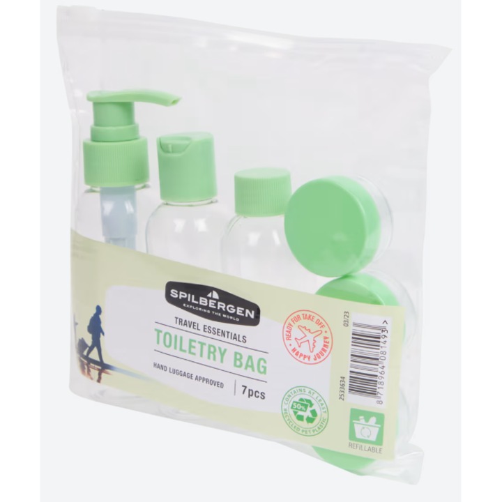 Set 7 Recipiente de Călătorie Rezistente la Scurgeri, Transparent, cu Gentuță