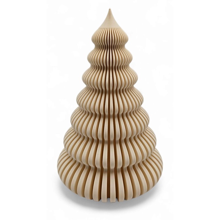 Brad de Craciun decorativ bej 9x6 cm, ornament elegant pentru casa si birou, set figurine si decoratiuni Craciun