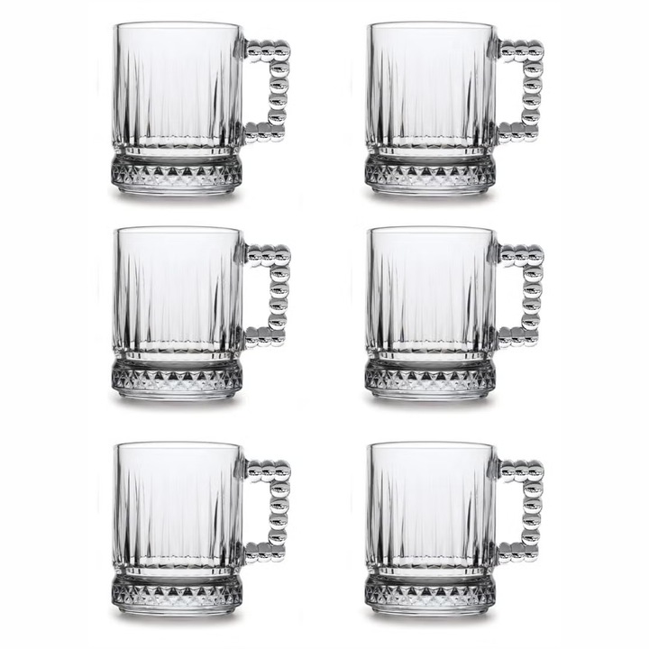 Комплект от 6 чаши с дръжка MADGENIX 220 мл, стъклени чаши за чай, кафе, десерти или декорация