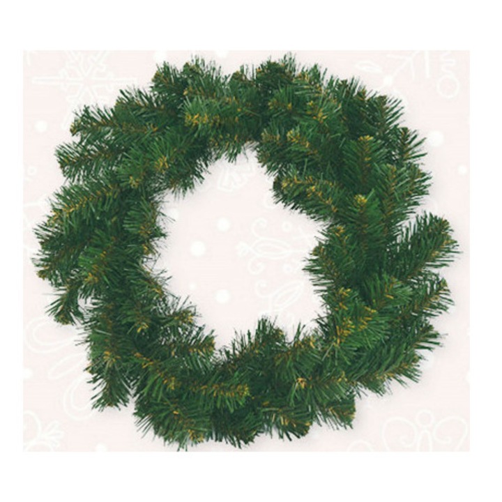 Коледен венец диаметър 35 см - Изкуствена зелена елха. Коледен венец, диаметър 35 см, изкуствена елха, декорация за коледна врата, външна/вътрешна, празнична украса, PVC, зелен