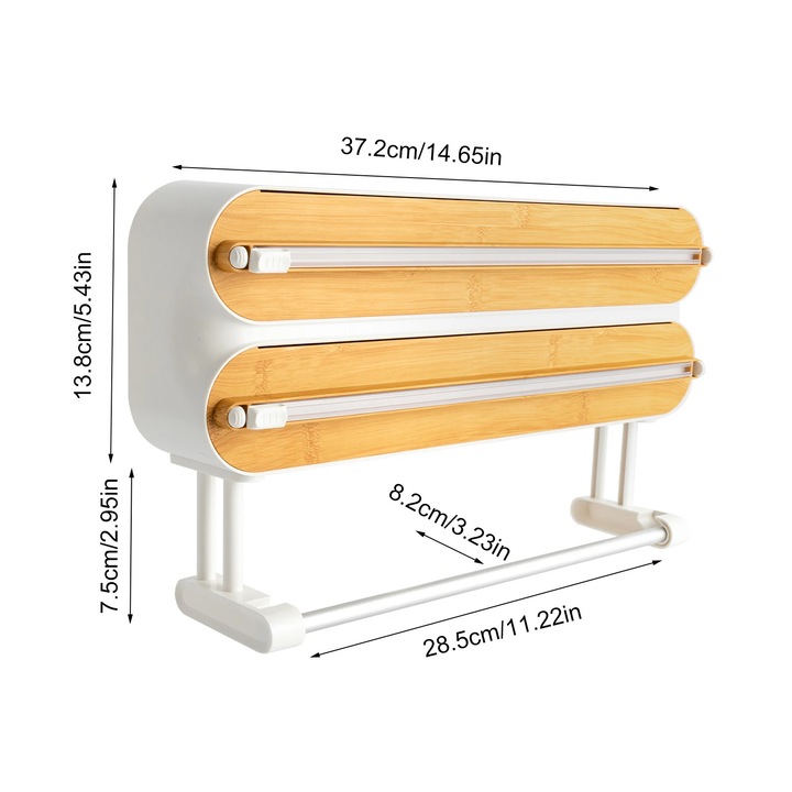 Dispenser pentru folie alimentara, montat pe perete, multifunctional, culoare lemn de bambus