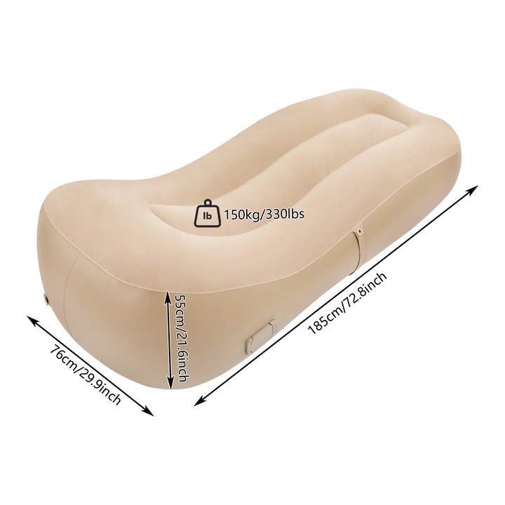 Надуваем диван, с вградена помпа, цвят каки, 1 място, компактен дизайн