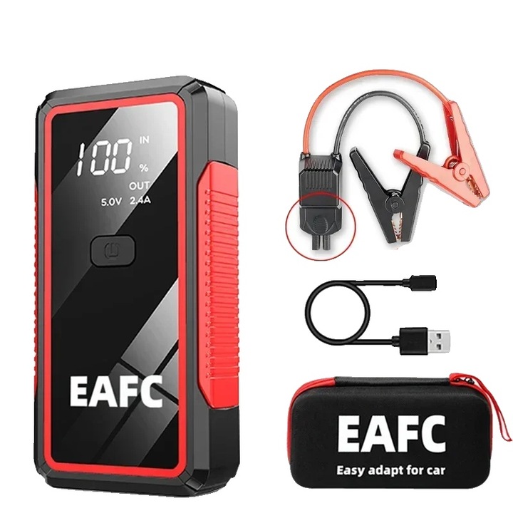 Стартер за кола, 2000A, компактен дизайн, капацитет на батерията 12000-18000 mAh, 12V