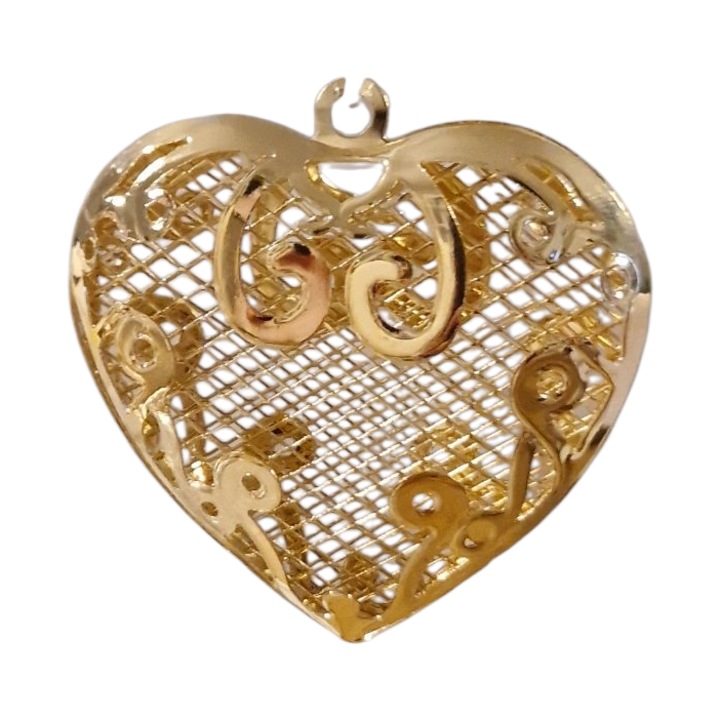 Ornament de Craciun, NeliNo, inima metalica aurie, 6x1x6cm, design azurat