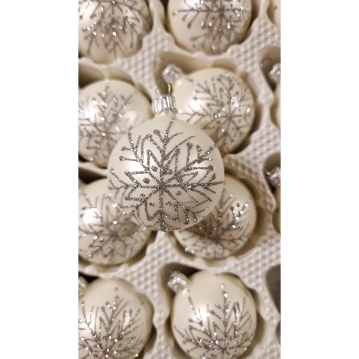 Set 12 globuri de Craciun, NeliNo, sticla, alb, 7x6x7cm