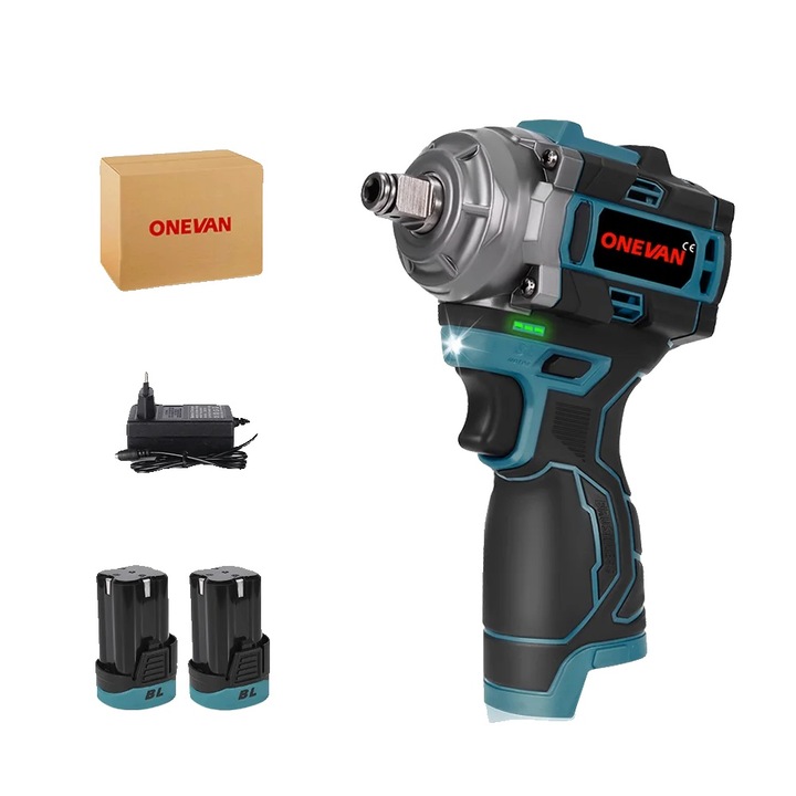 Cheie cu impact, 500Nm, motor fara perii, set 2 baterii, dimensiuni compacte, design fara fir