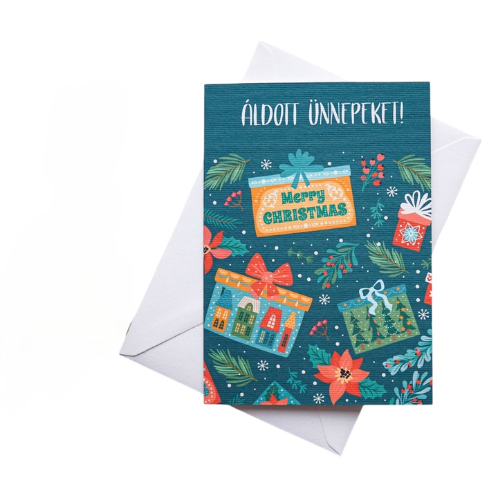 Felicitare de Craciun, Bucuria daruirii tip 2, handmade, limba maghiara, A6, 250g