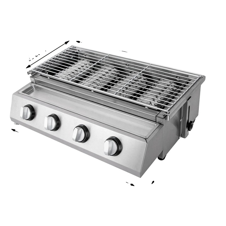 Gratar de gradina, 4 arzatoare, constructie din otel inoxidabil, Licht Grau, dimensiuni potrivite pentru utilizare in aer liber