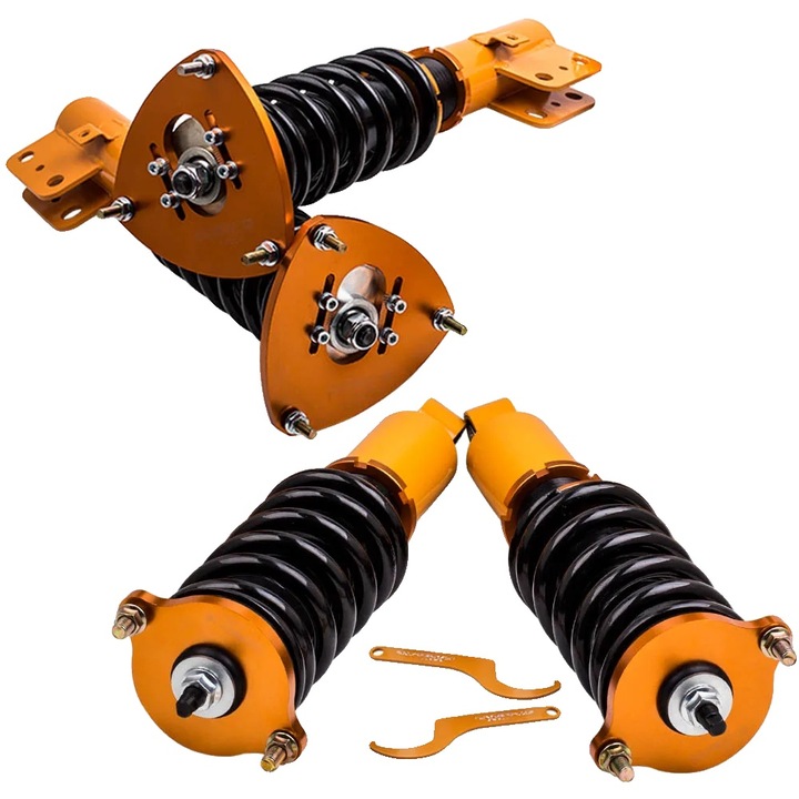 Kit suspensie coilover, inaltime ajustabila, rata arcuri fata 7 kg/mm, rata arcuri spate 12 kg/mm, montaj superior cu bila, compatibil cu Subaru Legacy 2005-2009