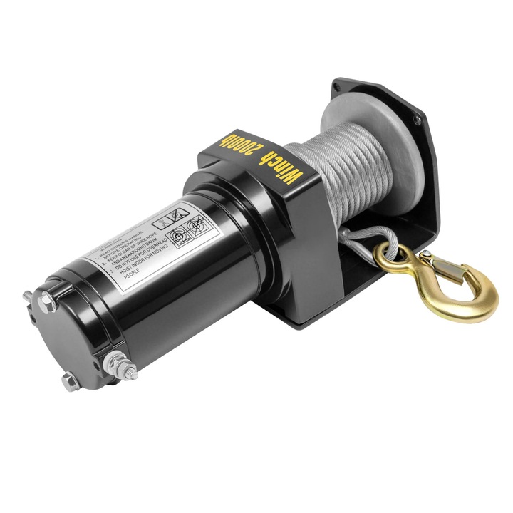 Elektromos csörlő, 12V-os autócsörlő, 900 kg vonóerő, 0,4 kW motor, IP67 védelem, Ötvözött acél, Méretek 26,8×11×10,5 cm