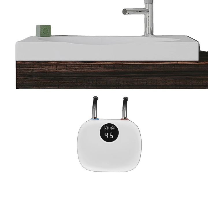 Azonnali vízmelegítő, 5500W, falra szerelhető, 30-55C, kezdeti áramlás 800ml/perc, IPX4 vízálló