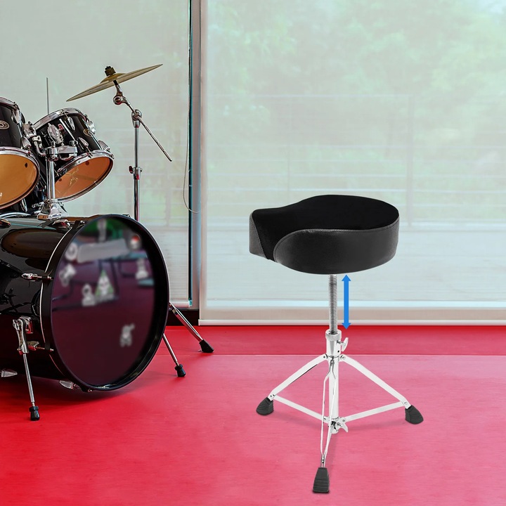 Scaun pentru tobe, capacitate 100 kg, inaltime ajustabila 45-68 cm, design pliabil, perne din PU, compact