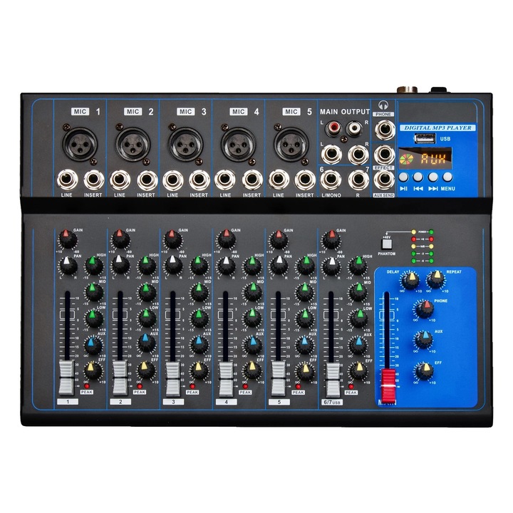 Mixer audio portabil, suport multi-canal, F7, dimensiuni compacte