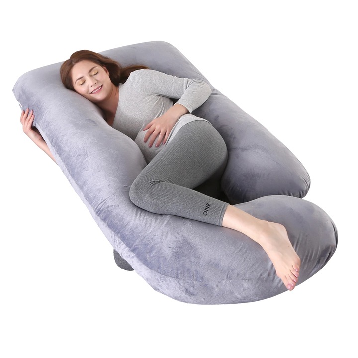 Perna pentru sarcina, design in forma de G, gri, 170x70cm