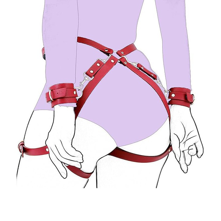 Колан BDSM, BOMSTOM, Кожа, Регулируем, Червен