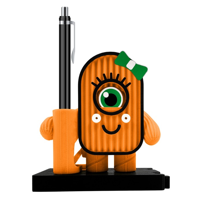 Suport Pix Interactiv, Portocaliu, Personaj cu ochi mobil, reactioneaza la folosirea pixului