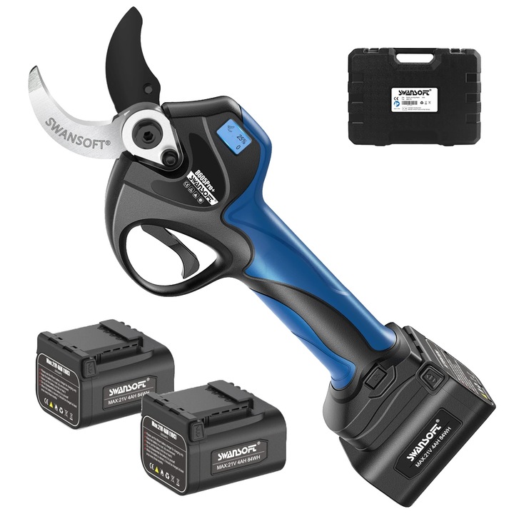 Foarfeca electrica de taiere, motor fara perii, capacitate mare de taiere, albastra, set cu trei baterii