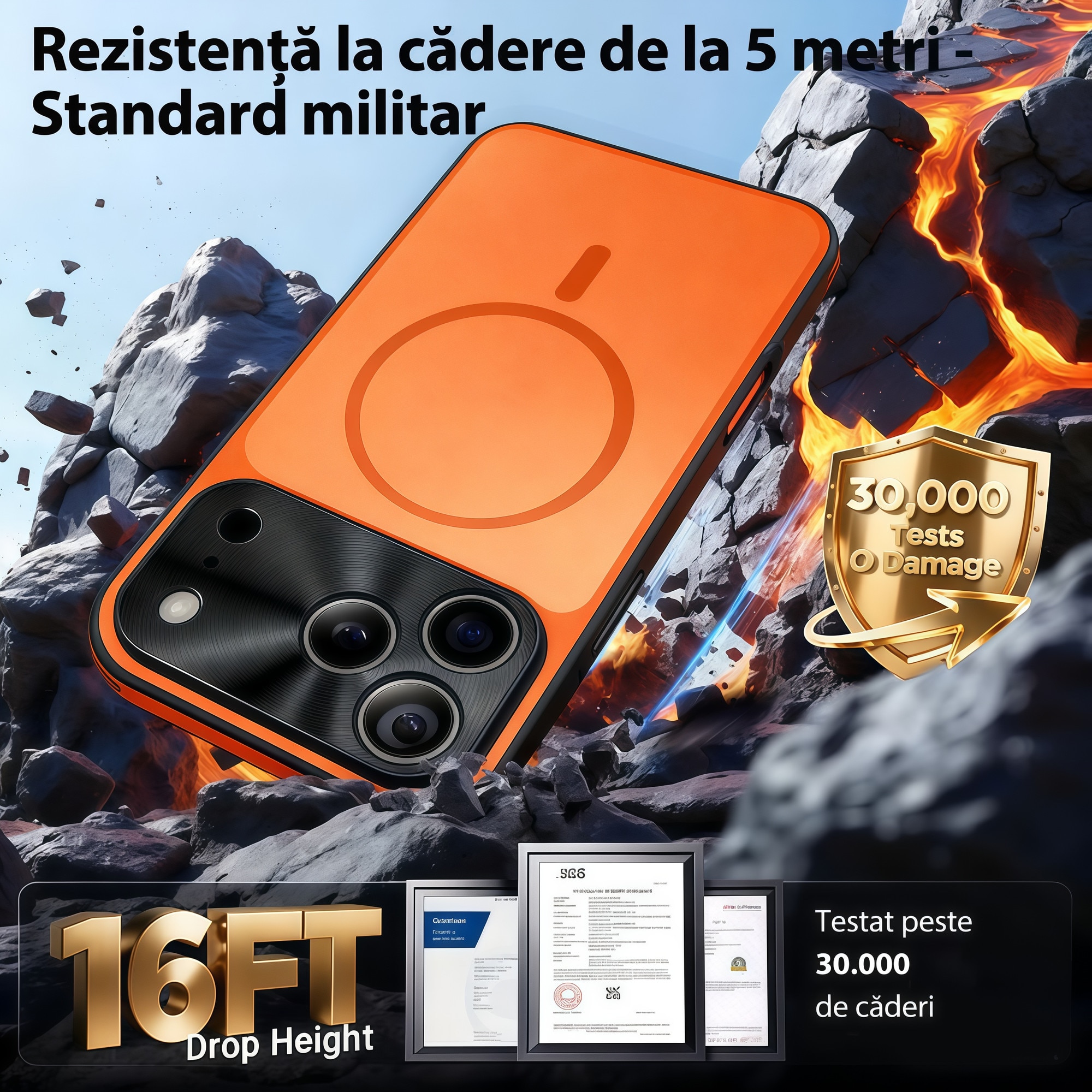 Husă OIMG pentru iPhone 17 Pro, anti-amprente, design ultra-subțire, portocalie