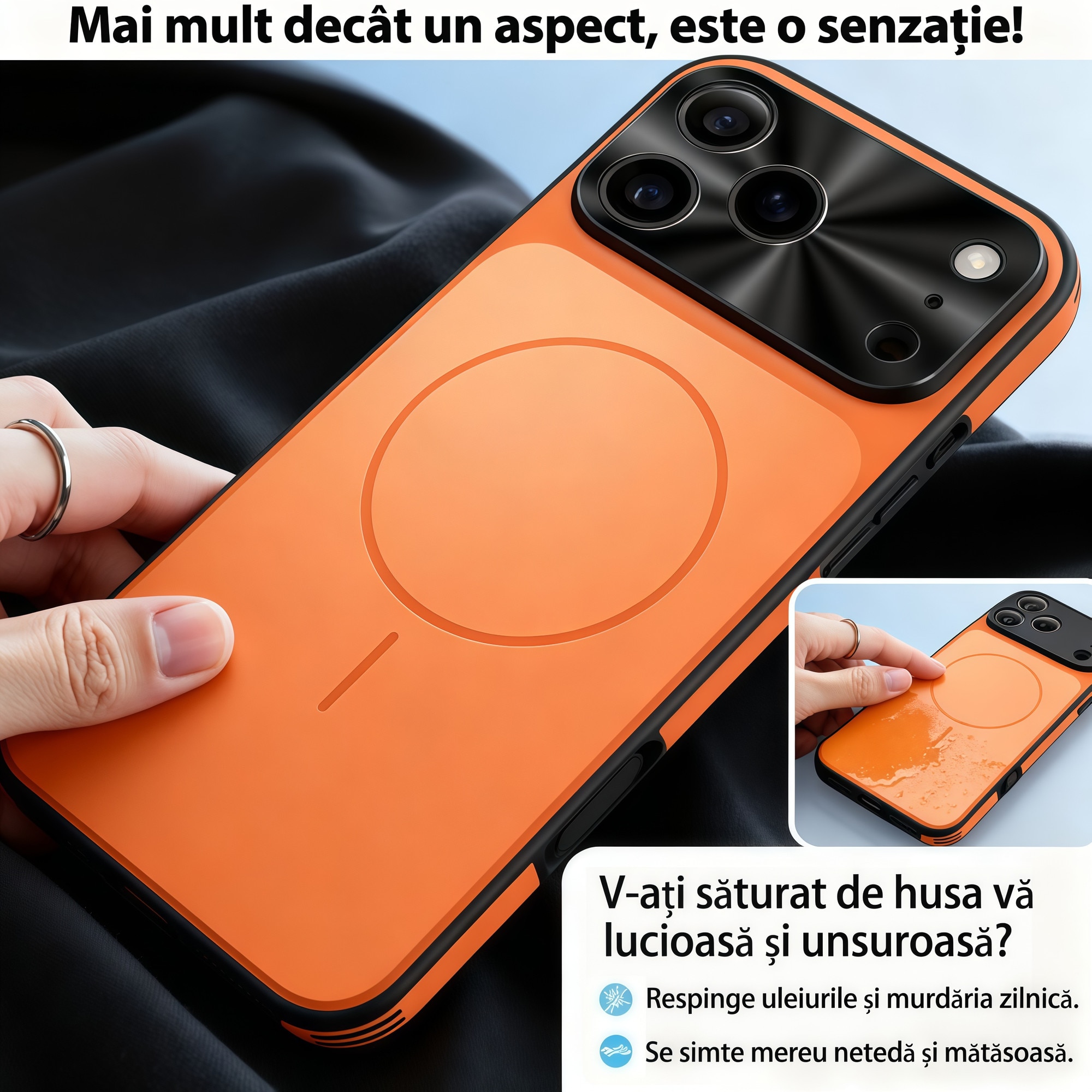 Husă OIMG pentru iPhone 17 Pro, anti-amprente, design ultra-subțire, portocalie