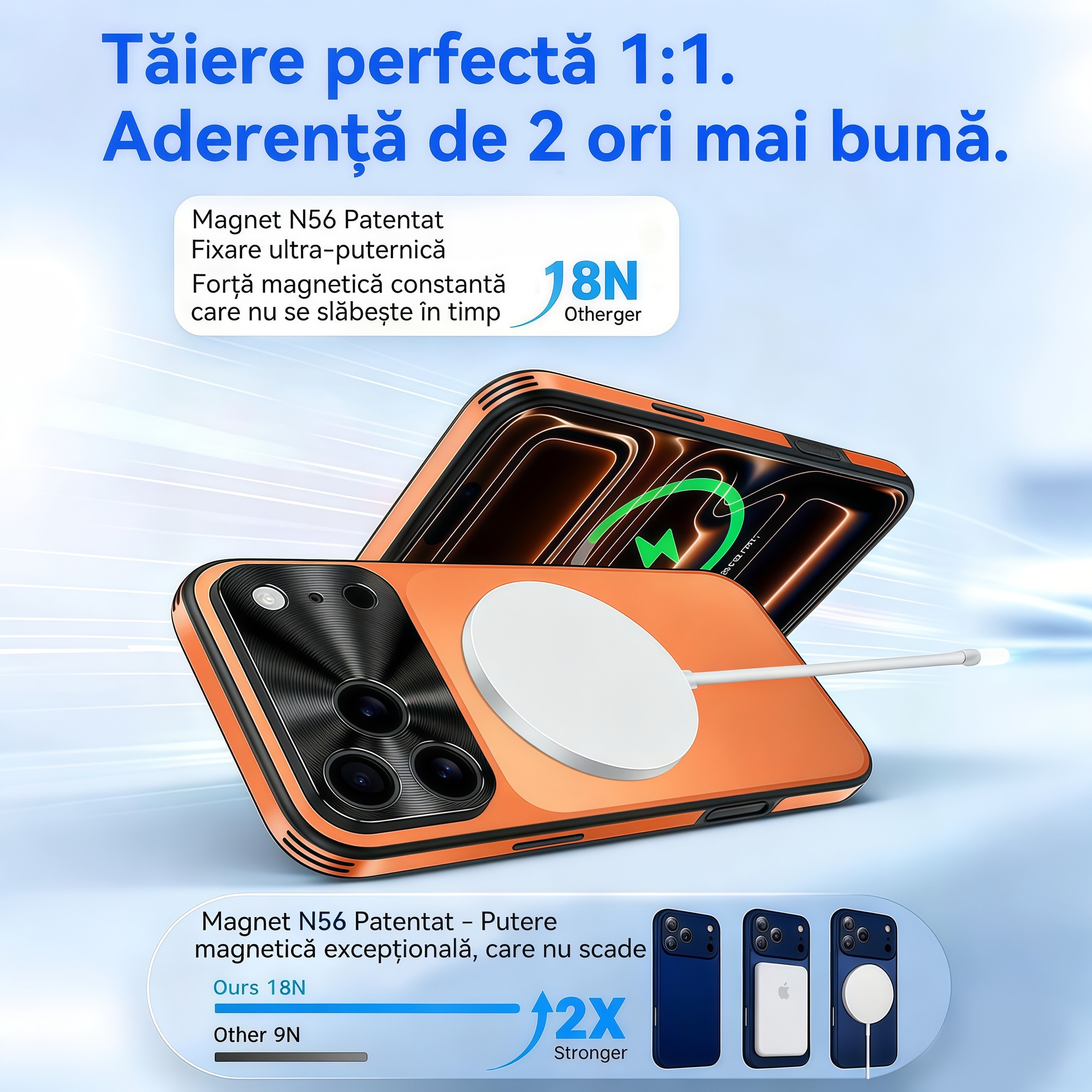Husă OIMG pentru iPhone 17 Pro, anti-amprente, design ultra-subțire, portocalie