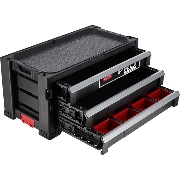 Organizator scule, 3 sertare, plastic, 15.8x31.5x31.3 inch, roti pivotante