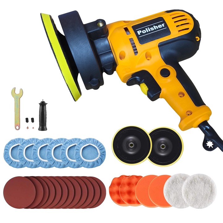 Masina de polisat, viteza ajustabila, design usor, galben