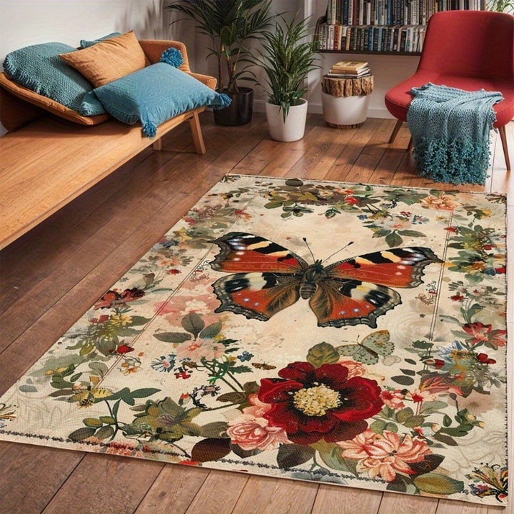 Covor living fluture 40x60cm gros rezistent la pete multicolor