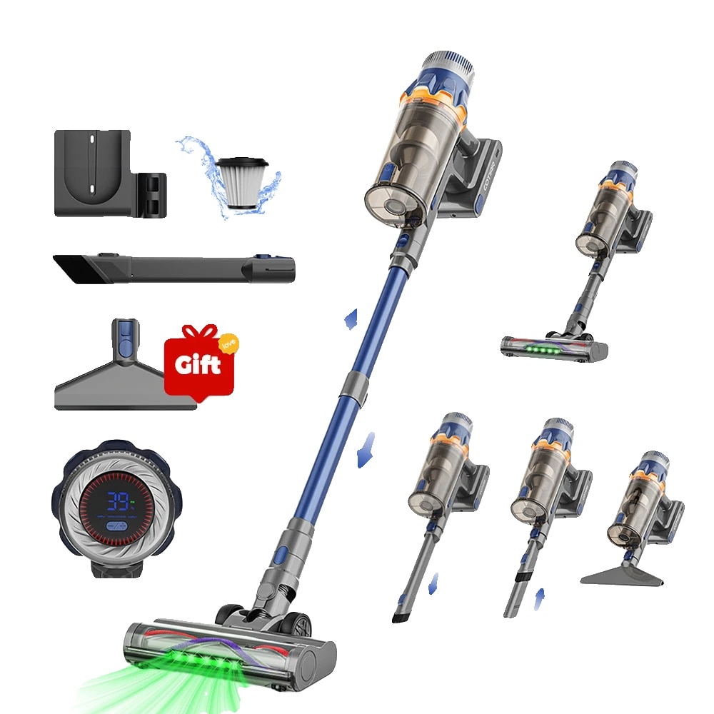 Aspirator fara fir, putere de aspiratie 650W, filtrare HEPA, albastru inchis, 26x29x115cm