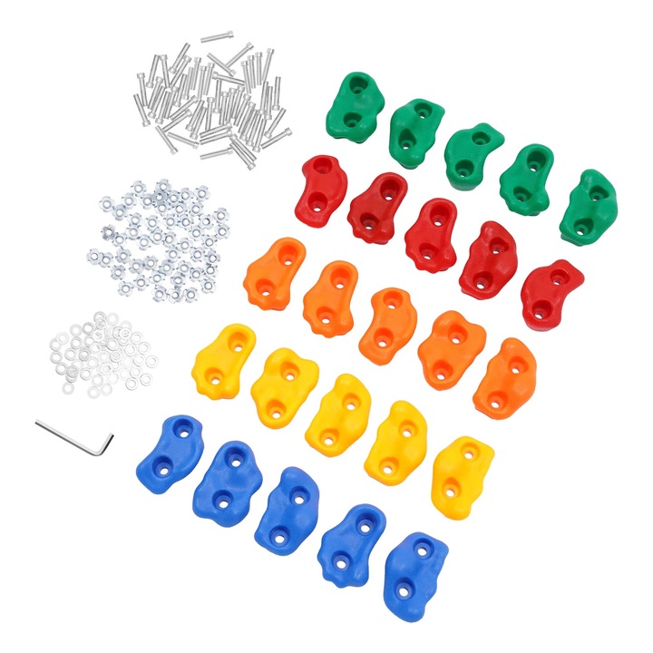 Set 25 prize de catarare pentru copii, interior/exterior, capacitate 100 kg, multicolor