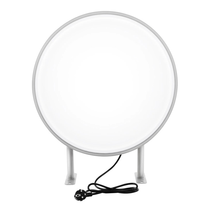 Caseta luminoasa rotunda, semn publicitar LED dubla fata, Ø 50 cm, rezistenta la apa, semn perpendicular, AC, LED incluse