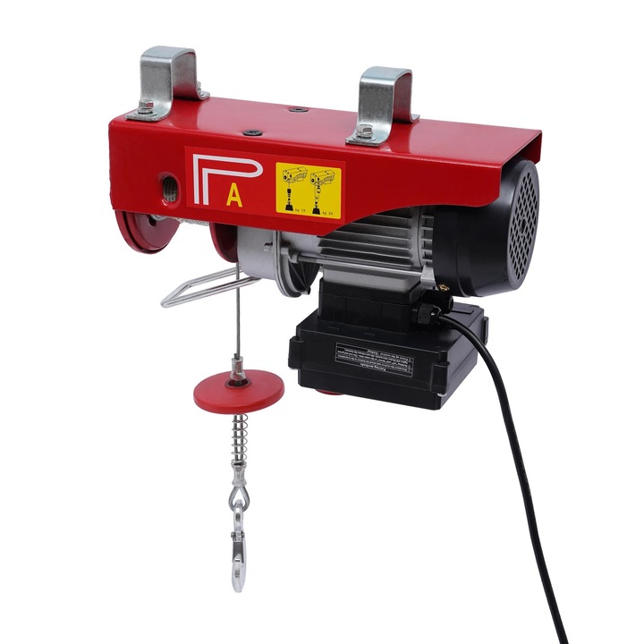 Troliu electric, palan electric, Tensiune 220V, Putere 510W, Sarcina 100/200 kg, Viteza 10/5 m/min, Inaltime de ridicare 12/6 m, Rosu