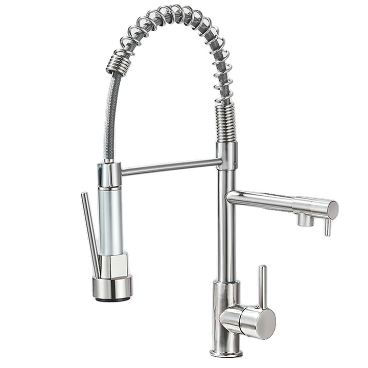 Csaptelep, 360°-ban forgatható, kihúzható szórófej, szálcsiszolt nikkel, munkalapra szerelhető