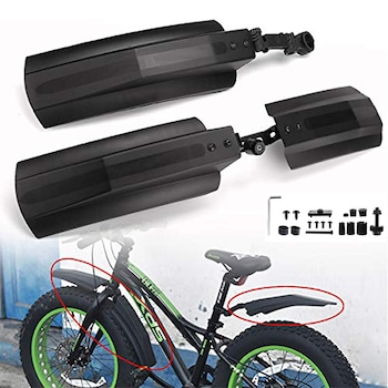 Set aparatoare noroi bicicleta fata si spate, pentru roti 24"-30", Set de 2 piese, ajustare usoara, Universal, Materiale Durabile, sistem de priedere tip clic, Negru