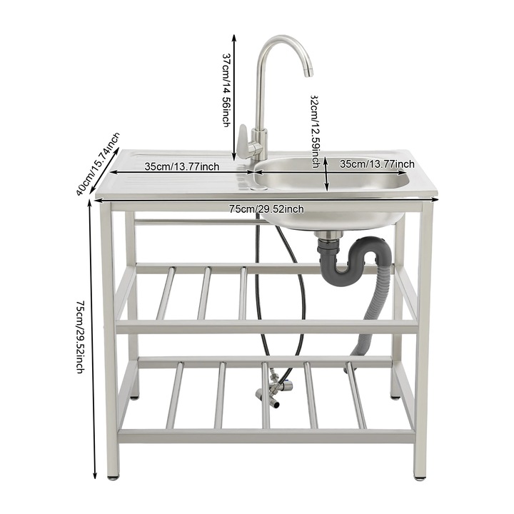 Chiuveta bucatarie, design freestanding, inox, argintie, 75x40x78cm