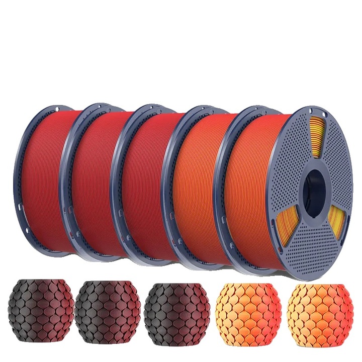 Filament 3D, 1.75 mm, PLA, finisaj mat, set 3BKRD 2RDYL, 1 kg