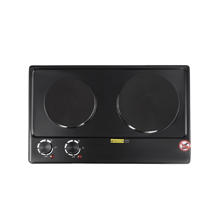Plita electrica, 2 zone de incalzire, control usor al temperaturii, neagra, 50x31.7x7cm